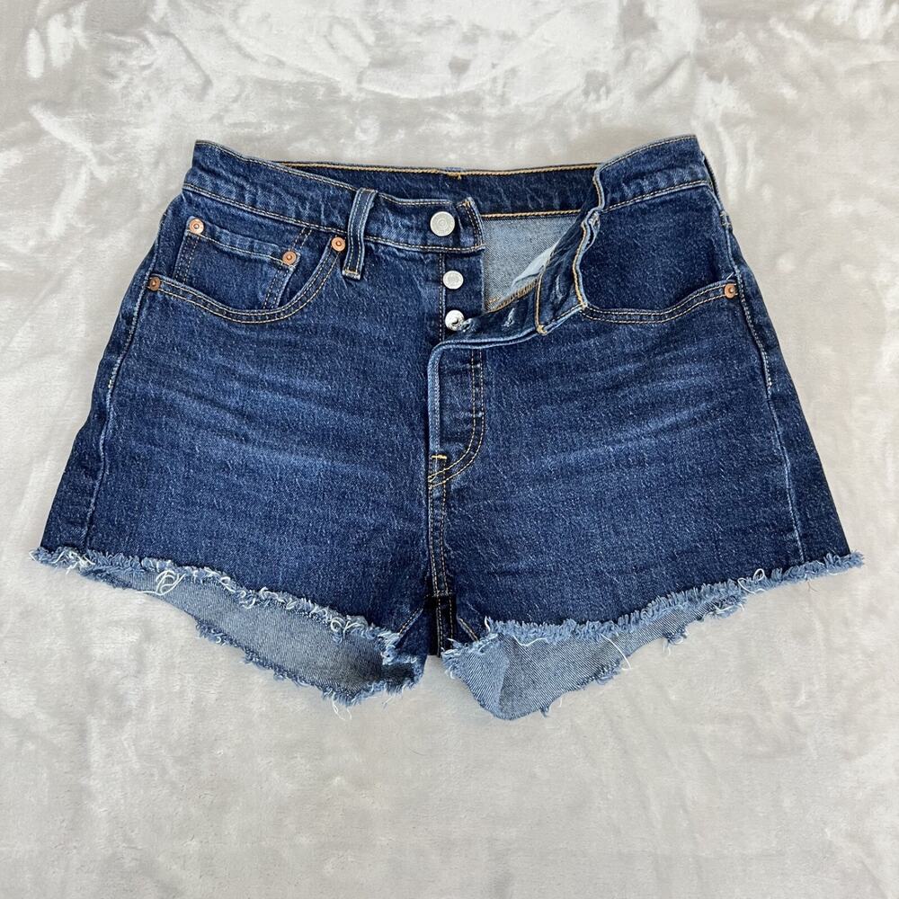 Levis Shorts Womens 28 Blue Denim 501 Button Fly Raw Hem Cutoff Hi Rise Festival